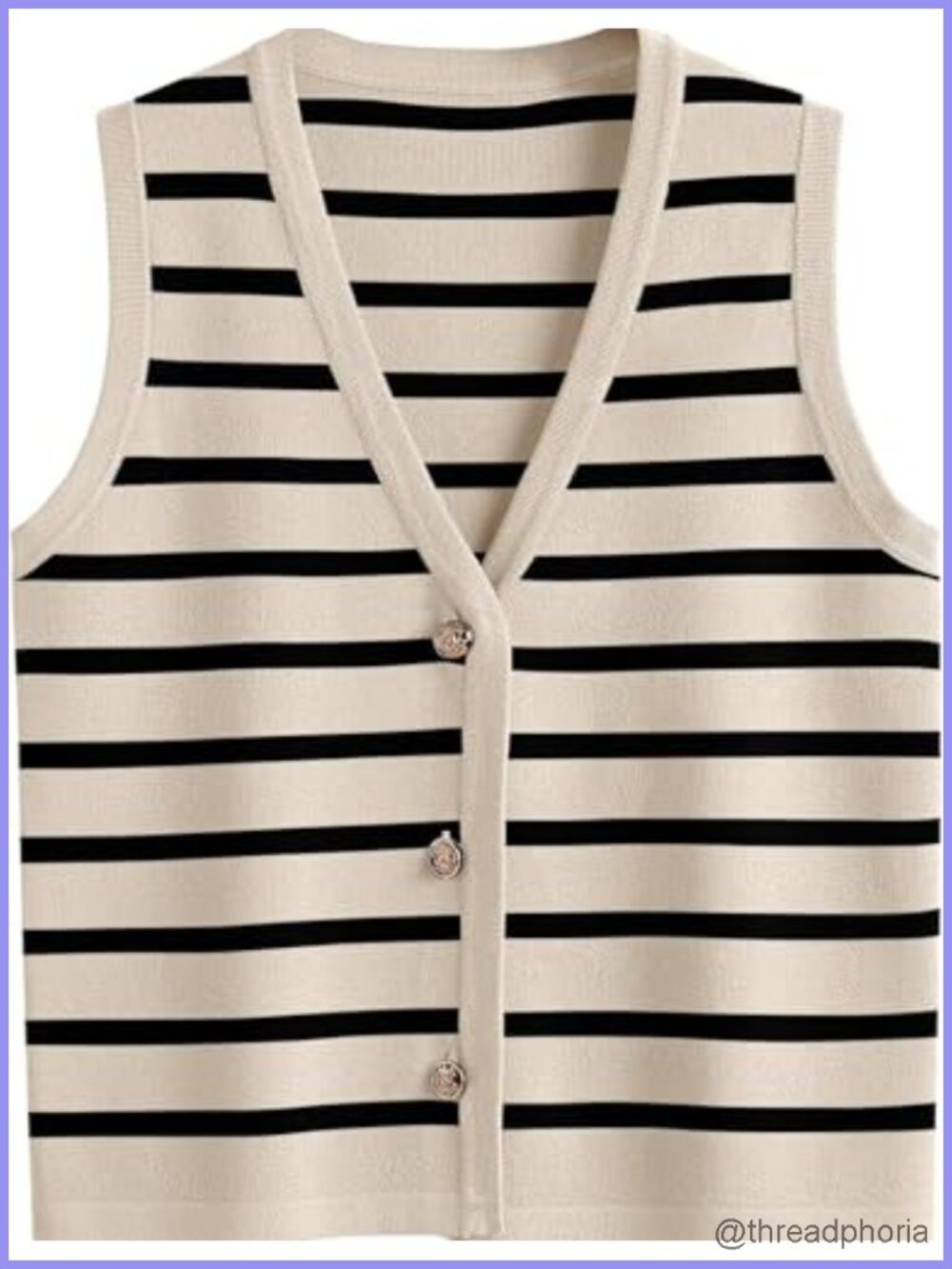 Women's Sleeveless Knit Sweater Vest V-Neck Striped Button Cropped Tank Top